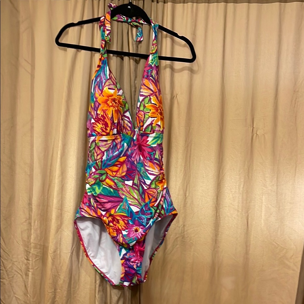 Lauren/Ralph Lauren Women’s 14 Pink/Orange/Red/Green/White 1pc with Halter Neck